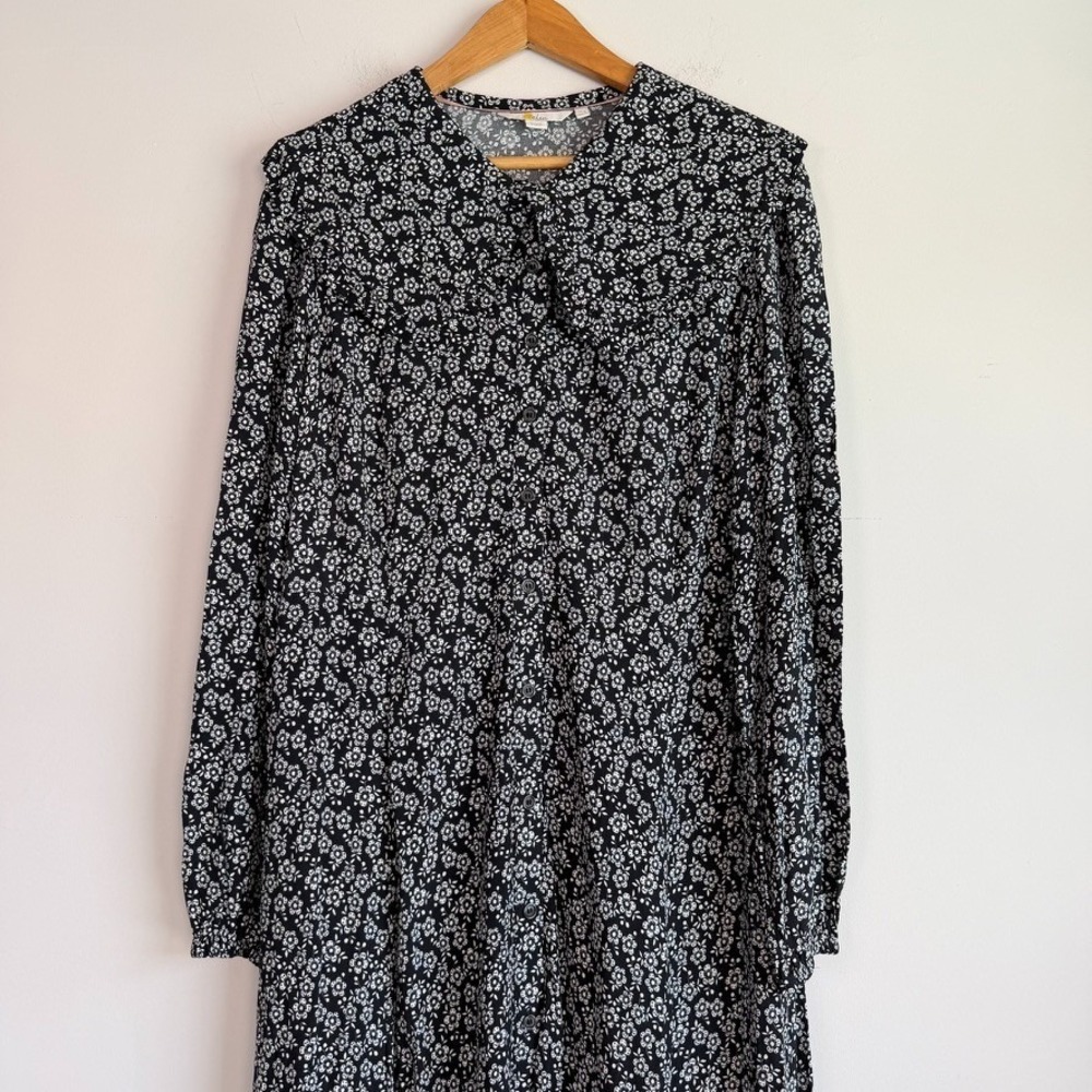 Boden Floral Maxi Dress Sz 12 Button Front Peter Pan Collar Cottagecore Modest - Picture 2 of 10